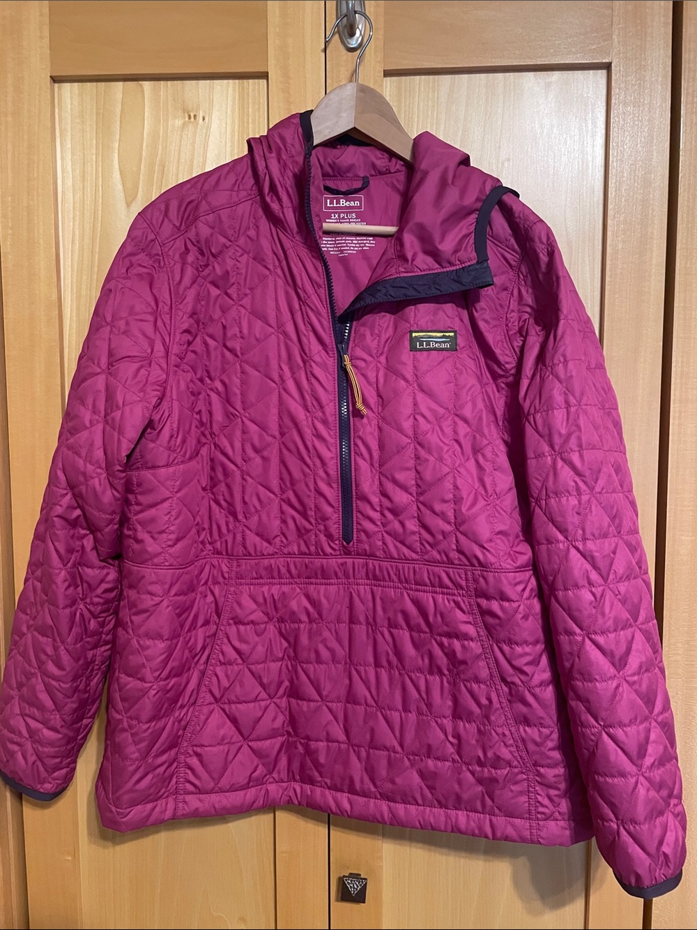 L.L. Bean Quilted Pullover Hoodie in Magenta